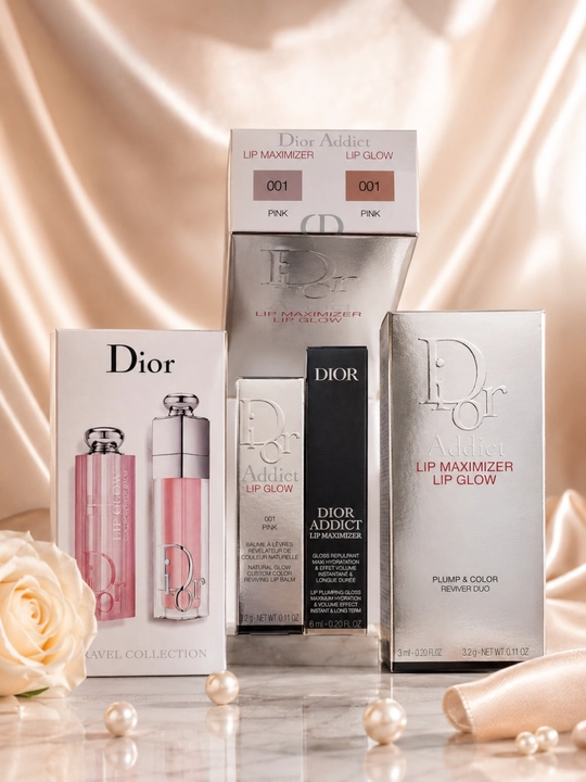 Pushti duo lab to‘plami Balzam va gloss Dior Addict Lip Maximizer & Lip Glow 001 Pink