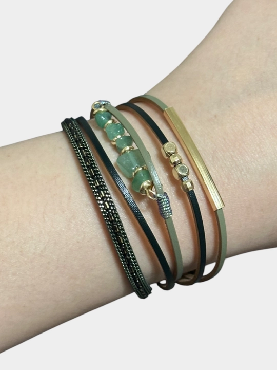 Tabiiy toshlar va magnit qulfli ayollar uchun ko‘p qatlamli charm bilaguzuk, Boho - 