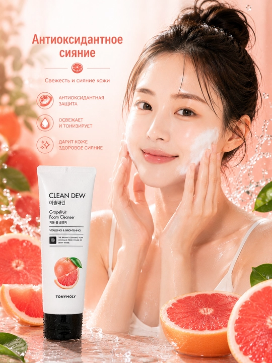 TONYMOLY CLEAN DEW Пенка для умывания Aloe Lemon Blueberry Cherry 180 мл - 