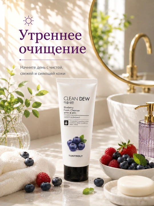 TONYMOLY CLEAN DEW Yuz Yuvish Ko‘pigi Aloe Lemon Blueberry Cherry 180 ml