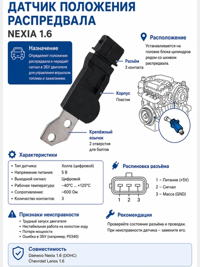 Nexia 1.6 Датчик  распредвала Koreya — AVTOMIG-NEX3544