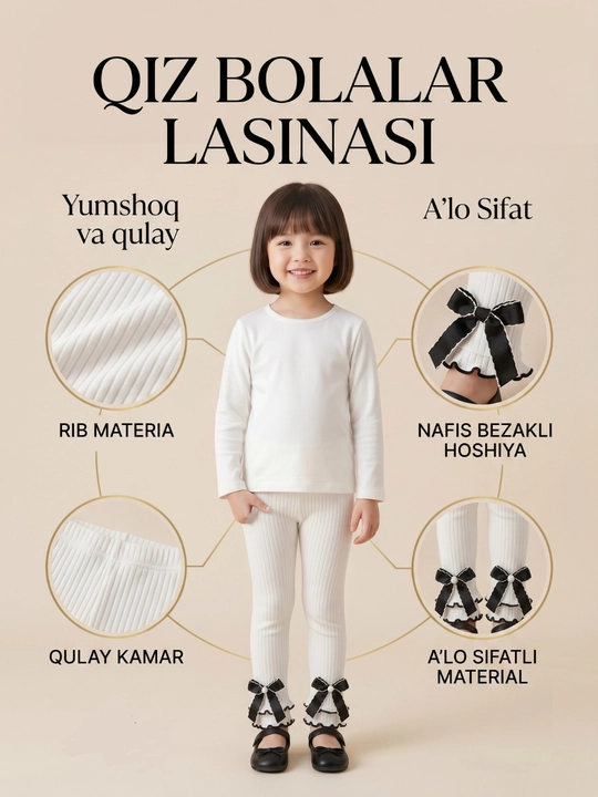 Qizaloqlar uchun bantikli oq lasina paypoq yumshoq va chiroyli model - 