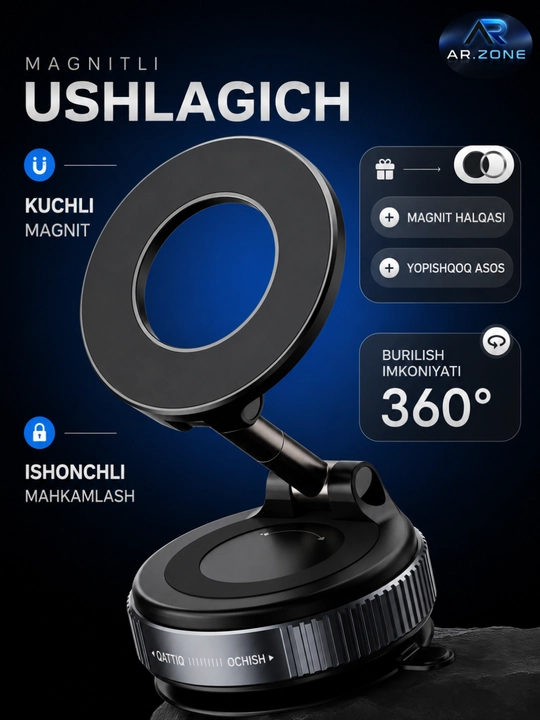 Telefon uchun magnit ushlagich avtomobilga o‘rnatiladigan