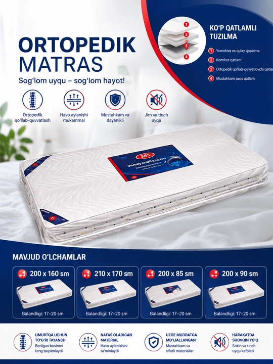 Ortopedik matras qulay va mustahkam uyqu uchun - 