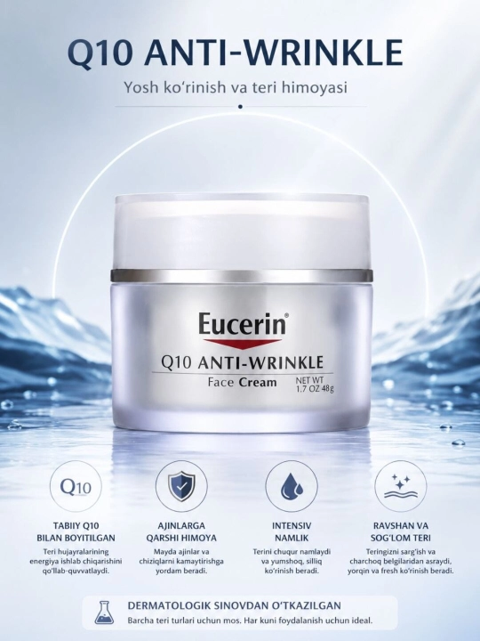 EUCERIN Q10 ANTI-WRINKLE FACE CREAM  Молодость и защита кожи - 