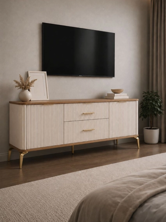 Zamonaviy TV kamod, krem rang, 180x40x85 sm - 