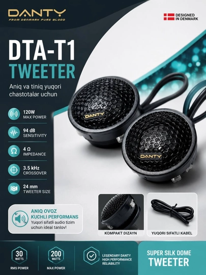 DANTY Твитер (пищалка) DTA-T1 24 мм 120Вт 4 Ом — LITEAV-DANTYPISHALKA