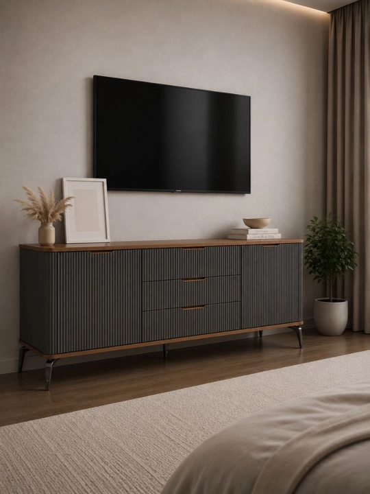 Современная тумба под ТВ, графитовая, 180x40x85 см - 