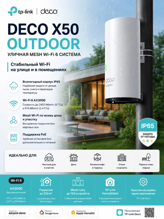 Уличный модуль Mesh-системы Wi-Fi 6 Deco X50-Outdoor, AX3000 - 