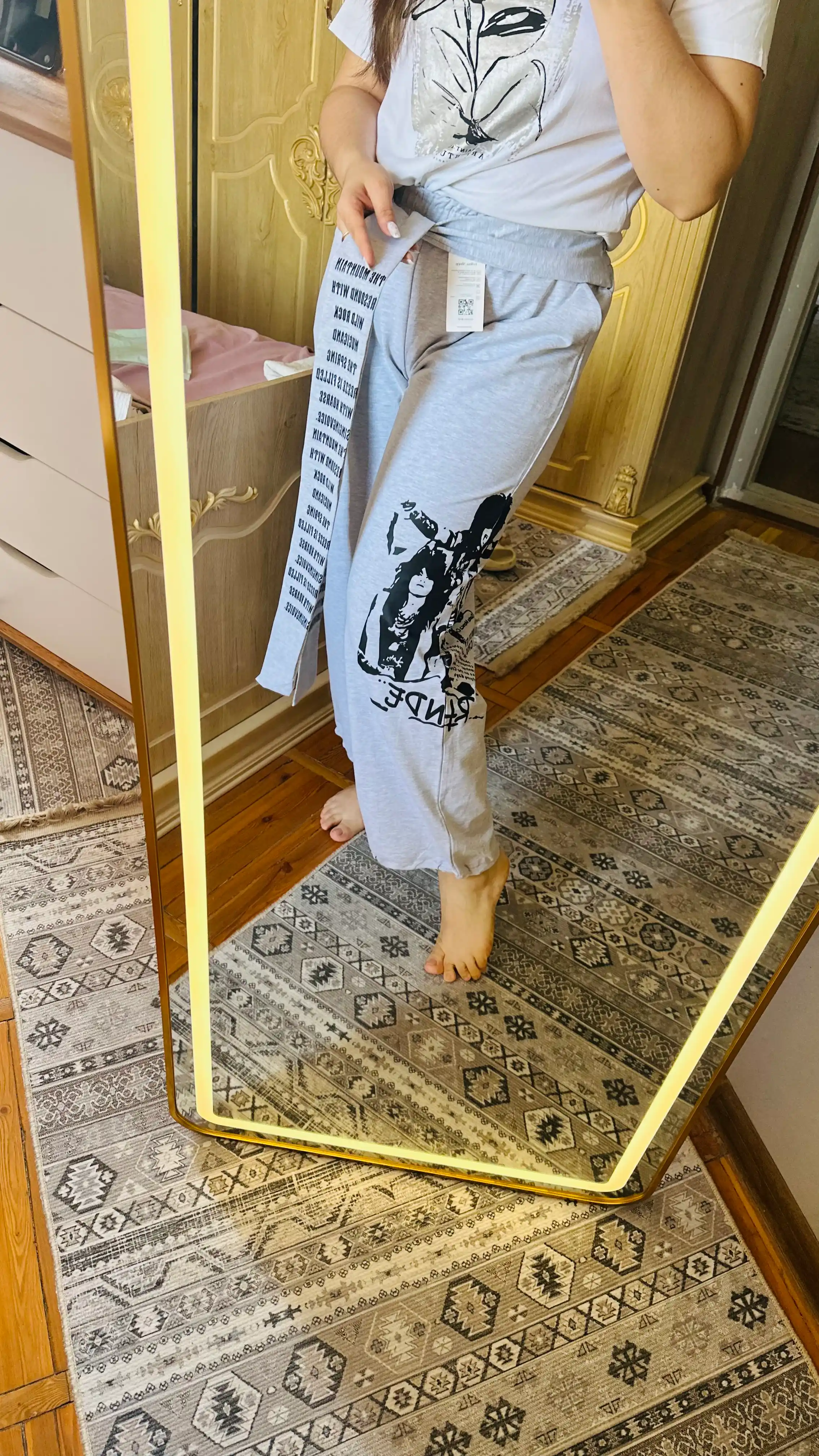 Ayollar yozgi sport shimi, keng oversize shim, yozgi triko