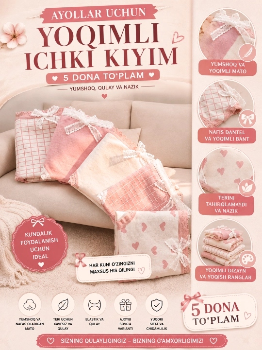 Ayollar ichki kiyimlari, trusiklar, paxta, nafis, noodatiy va chiroyli - 