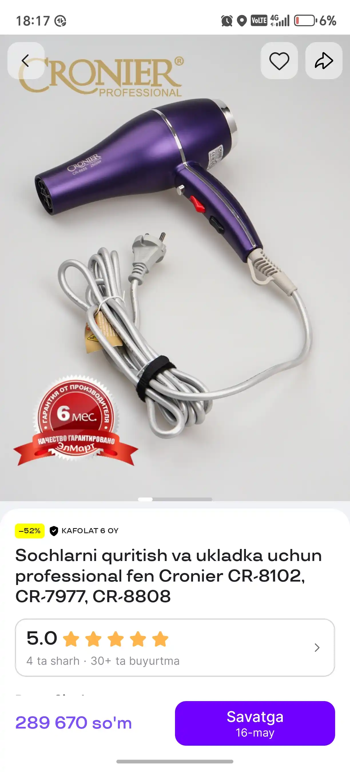 Sochlarni quritish va ukladka uchun professional fen Cronier CR-8102, CR-7977, CR-8808