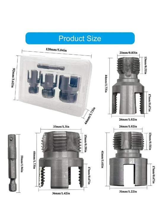 Набор матриц для труб из ПВХ, метчиков и плашек 3 в 1, 1/2"+3/4",+1", 3 шт