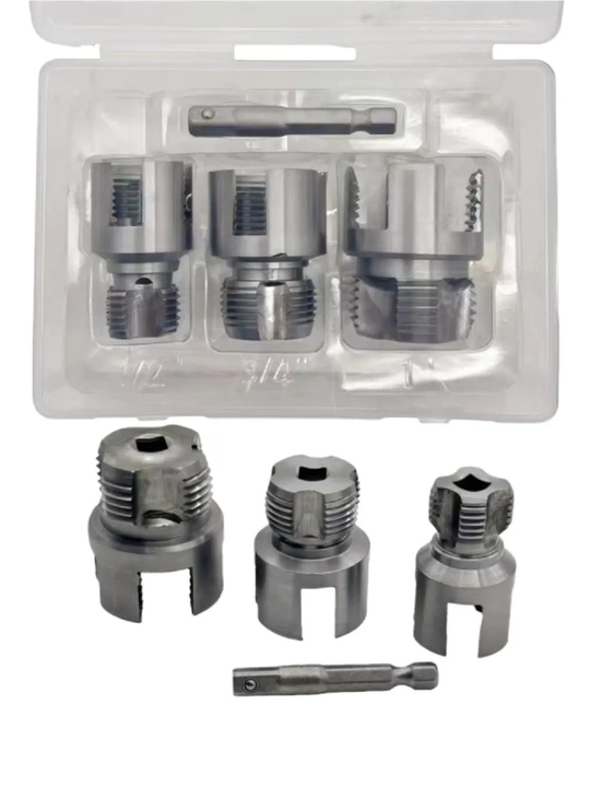 Набор матриц для труб из ПВХ, метчиков и плашек 3 в 1, 1/2"+3/4",+1", 3 шт