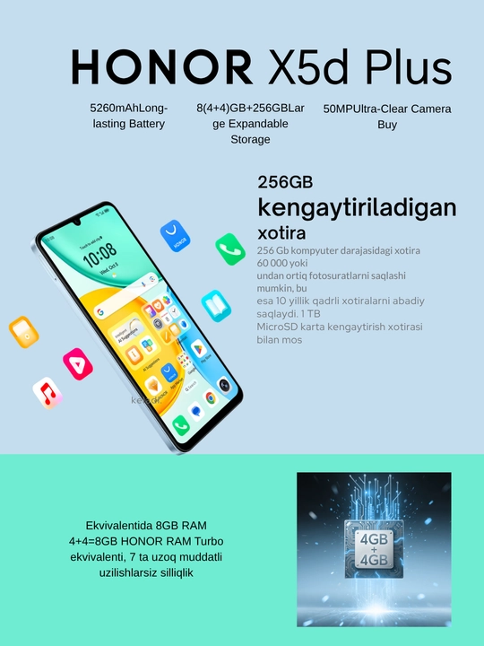 Honor X5d Plus (2026) —  5260 мАч, сверхчеткой 50-мп камерой и функцией MagicCapsule