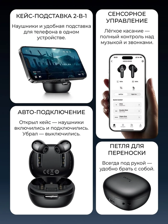 Simsiz HOCO EQ100 TWS quloqchinlari 134 tilga tarjima qilish, ANC, Bluetooth 5.4, aqlli sensorlar
