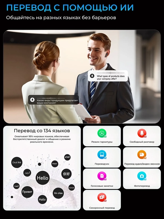 Simsiz HOCO EQ100 TWS quloqchinlari 134 tilga tarjima qilish, ANC, Bluetooth 5.4, aqlli sensorlar