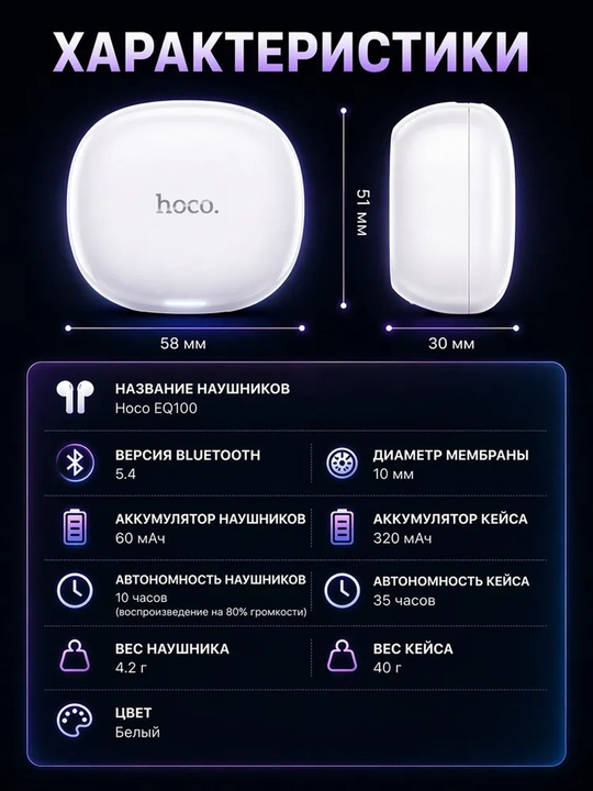 Simsiz HOCO EQ100 TWS quloqchinlari 134 tilga tarjima qilish, ANC, Bluetooth 5.4, aqlli sensorlar