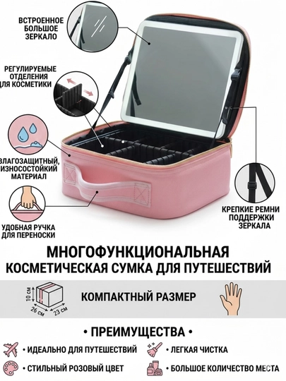 Косметичка-органайзер с зеркалом и отделениями — HOMSTYL-KASMETIKA