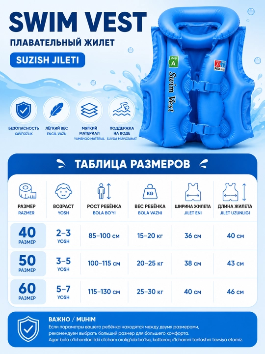 Детский жилет и нарукавники для плавания