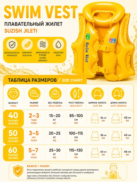 Детский жилет и нарукавники для плавания
