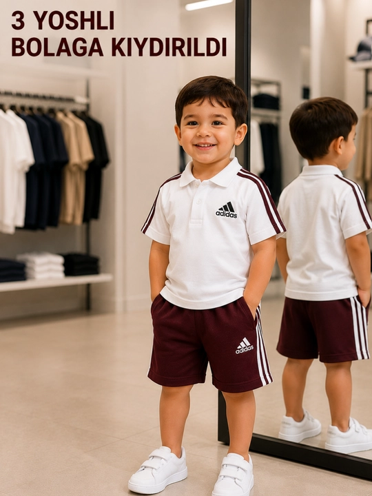 Bolalar uchun Adidas yozgi sport kiyimi polo futbolka va shortik toplami