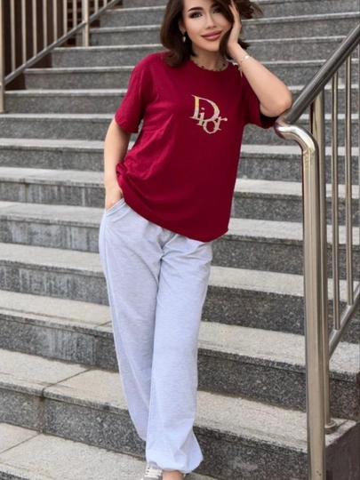 Женский костюм oversize Dior, двойка, футболка и джоггеры