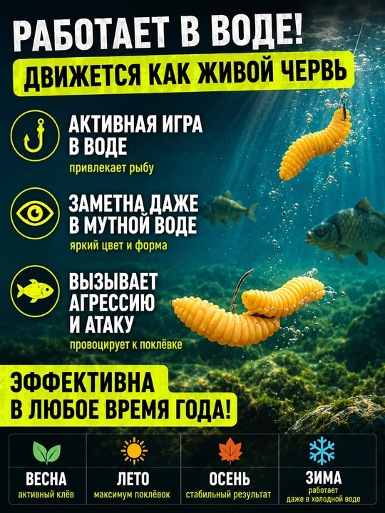 Опарыш силиконовый для рыбалки, искусственная наживка для карася и карпа