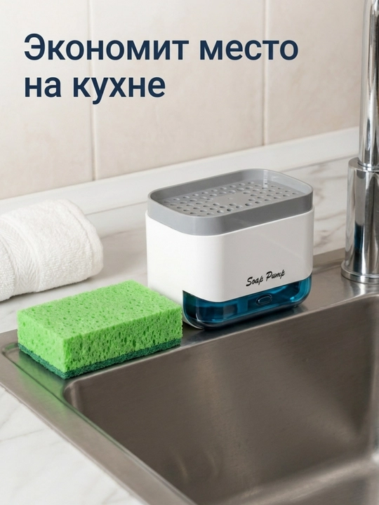 Диспенсер-дозатор для моющего средства, жидкого мыла, с губкой