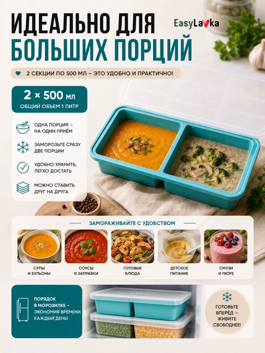 Силиконовая форма для заморозки супов и соусов , с крышкой EasyLavka