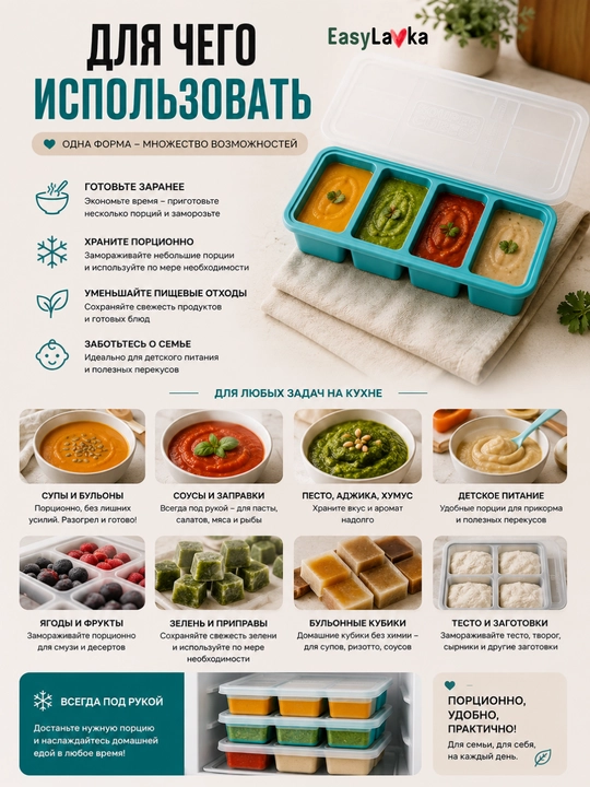 Силиконовая форма для заморозки супов и соусов , с крышкой EasyLavka