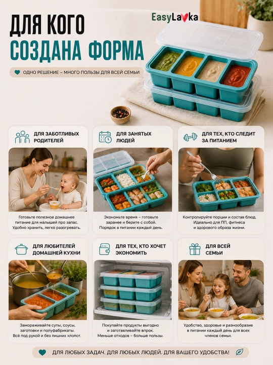 Силиконовая форма для заморозки супов и соусов , с крышкой EasyLavka