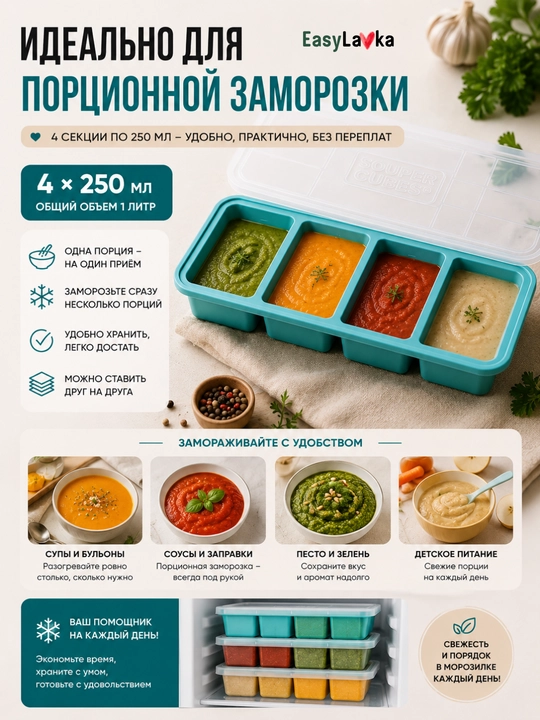 Силиконовая форма для заморозки супов и соусов , с крышкой EasyLavka