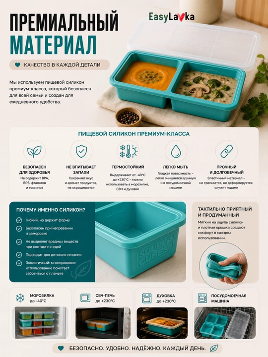 Силиконовая форма для заморозки супов и соусов , с крышкой EasyLavka