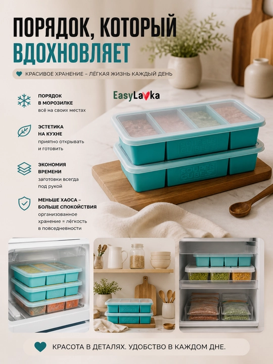 Силиконовая форма для заморозки супов и соусов , с крышкой EasyLavka