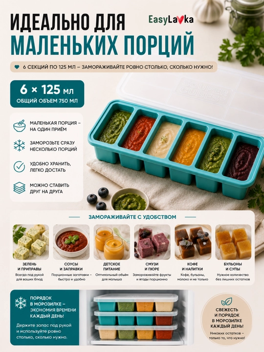 Силиконовая форма для заморозки супов и соусов , с крышкой EasyLavka