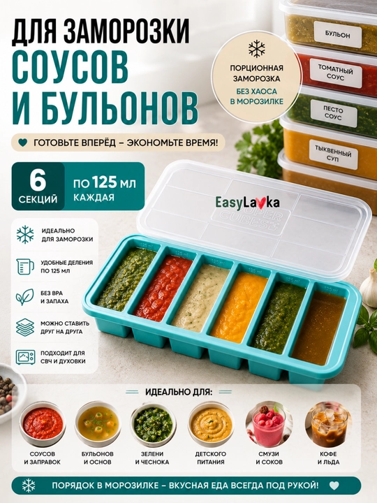 Силиконовая форма для заморозки супов и соусов , с крышкой EasyLavka - 