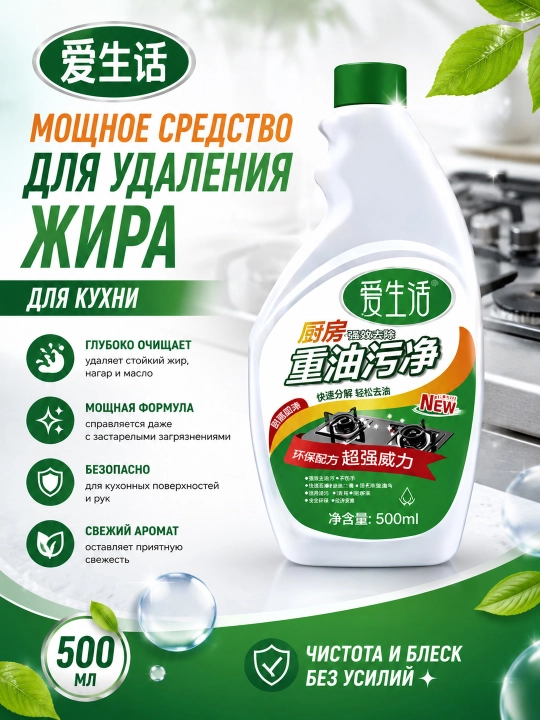 ILiFE 500 ml Yog‘ va kuyikdan oshxona uchun tozalovchi vosita - 