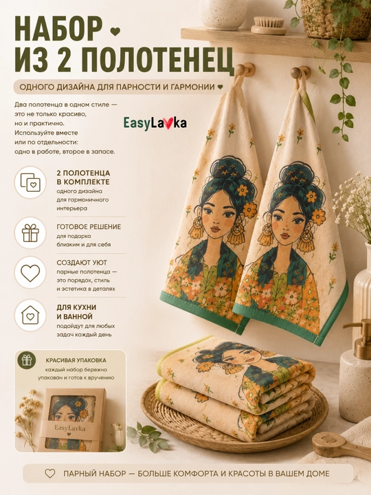 Муслиновые хлопковые полотенца 35×40 см набор 2 шт для кухни и ванной