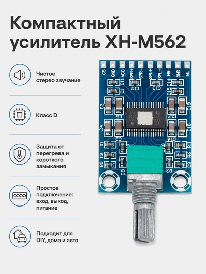 TPA3116D2 XH-M562 2×50Вт стерео усилитель, плата питания 12–24В