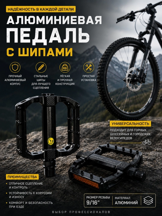 Velosiped uchun tikanli qora alyuminiy pedallar - MTB va sport velosipedlari uchun pedallar - 