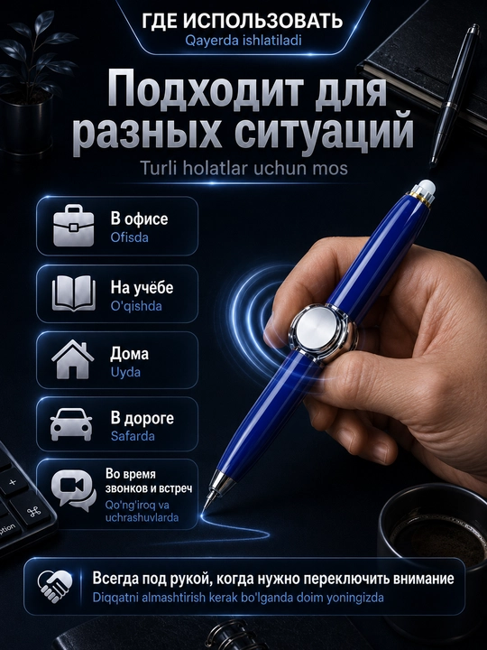 Ручка-спиннер 3 в 1 с фонариком и гироскопом — антистресс-игрушка для детей и взрослых