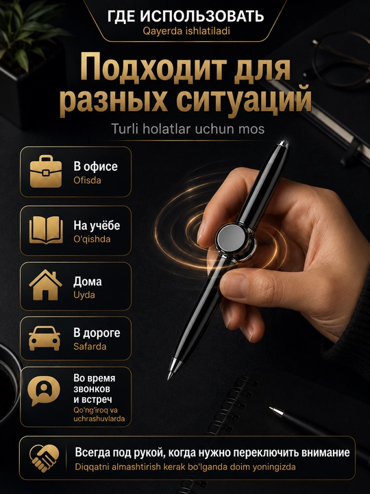 Ручка-спиннер 3 в 1 с фонариком и гироскопом — антистресс-игрушка для детей и взрослых