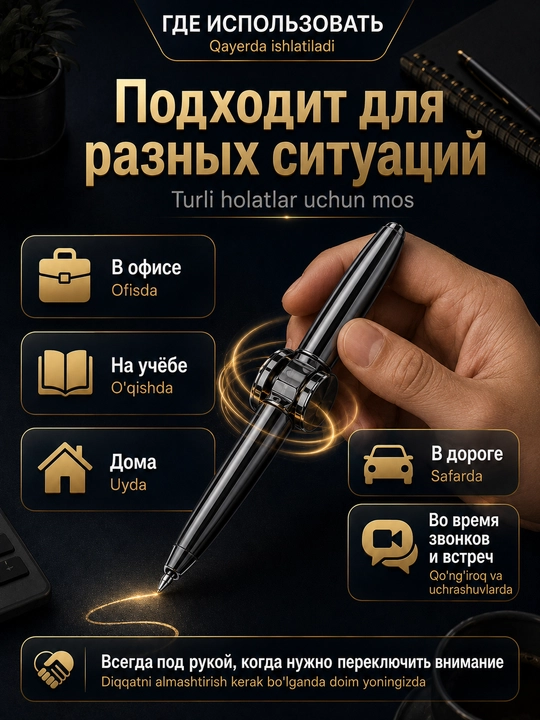 Ручка-спиннер 3 в 1 с фонариком и гироскопом — антистресс-игрушка для детей и взрослых
