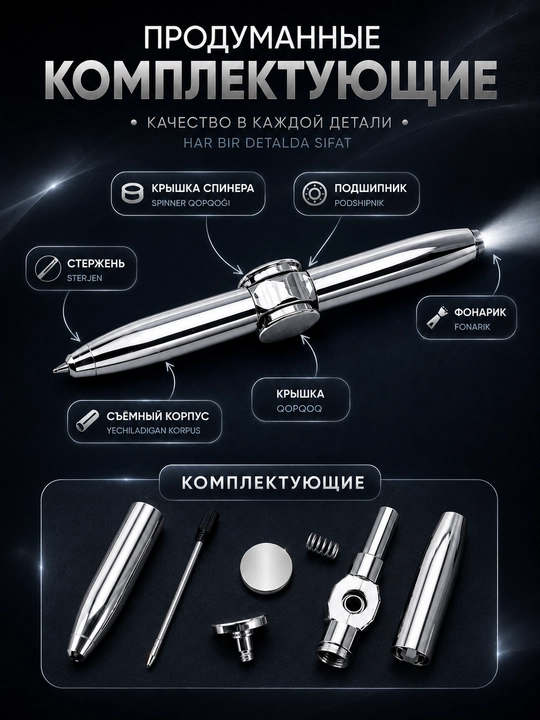 Ручка-спиннер 3 в 1 с фонариком и гироскопом — антистресс-игрушка для детей и взрослых
