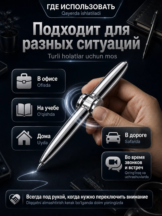 Ручка-спиннер 3 в 1 с фонариком и гироскопом — антистресс-игрушка для детей и взрослых