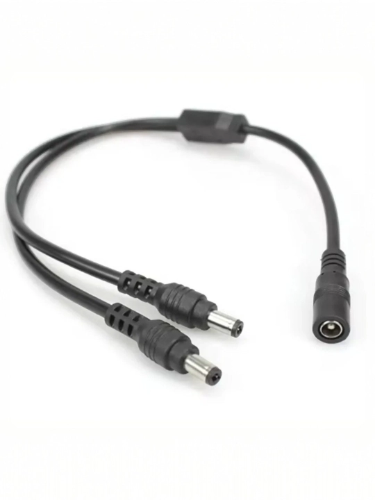 DC 5.5×2.1 mm Y-tarmoqli quvvat tarqatuvchisi 1 ona → 2 ota, 12V, kameralar va LED uchun