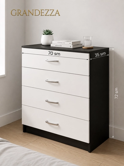 Комод T-WHITE для спальни и гостиной, с 4 ящиками, 72 х 70 х 35 см — GRAN-TWHITE-ЧЕРН