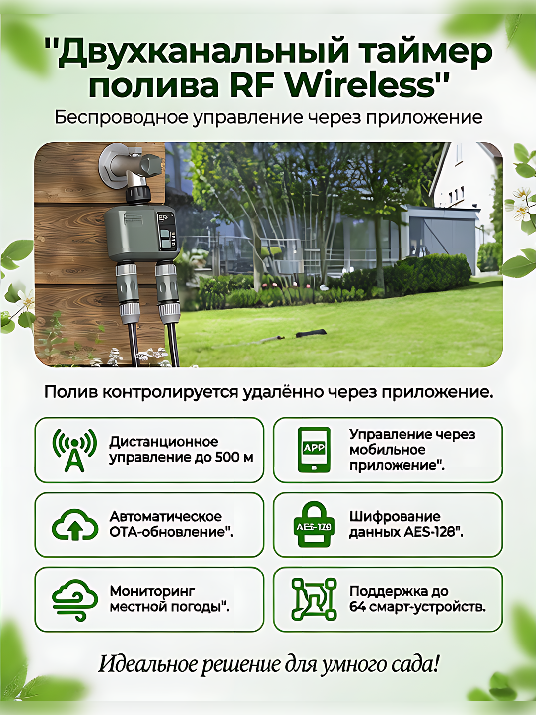 Wi-Fi va RF-433 boshqaruvli aqlli ikki kanalli sug‘orish taymeri, dasturchi va kontroller