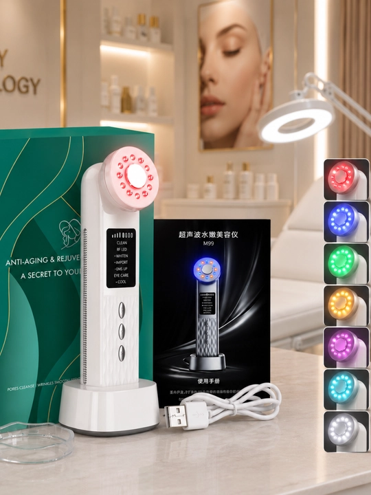 Premium LED yuz massajori M99 – RF, EMS va anti-aging qurilma, muzlatadi 7 hil rejim